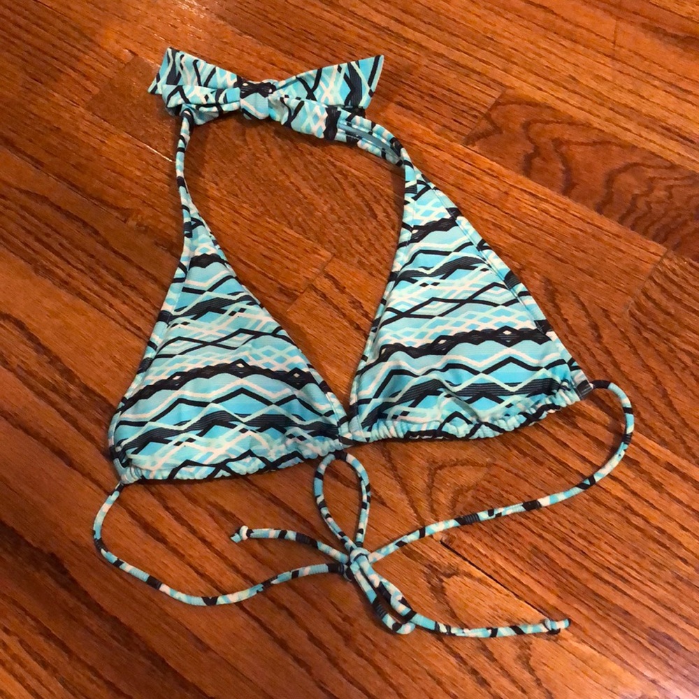 Kirra Blue Geometric Striped Bikini Top Size XS Juniors